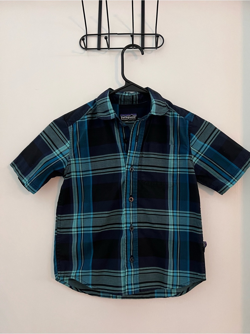 Patagonia Organic Cotton Plaid Button Front Shirt Boys Size XS Blue Plaid
